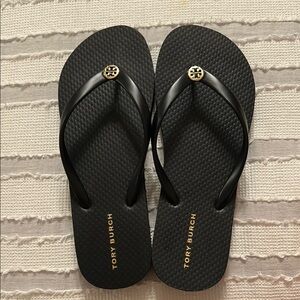 Tory Burch Black Sandals with Gold Logo